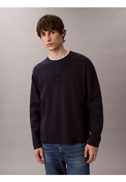 Saco Azul De Cuello Redondo Y Logo En Relieve Calvin Klein
