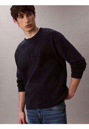 Saco Azul De Cuello Redondo Y Logo En Relieve Calvin Klein
