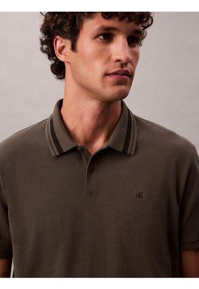 Polo Gris De Piqué Con Ribetes En Contraste Calvin Klein