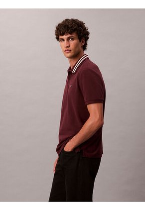 Polo Chocolate De Piqué Con Ribetes En Contraste Calvin Klein