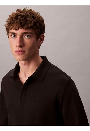Polo Negro Manga Larga De Algodón Premium Con Tejido Interlock Calvin Klein