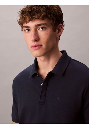 Polo Azul De Algodón Interlock Calvin Klein