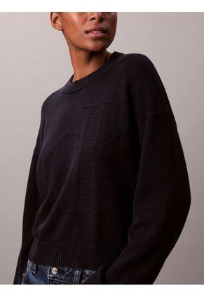 Saco Azul Tejido De Manga Larga En Algodón Suave Con Logo Calvin Klein