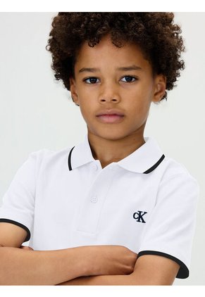 Polo Blanco Regular Con Ribetes A Contraste Calvin Klein