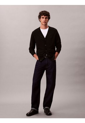 Cárdigan Negro Ligero De Manga Larga En Lana Merino Calvin Klein