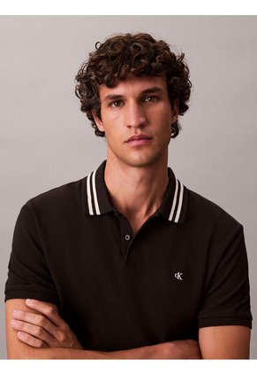 Polo Negro De Piqué Con Ribetes En Contraste Calvin Klein