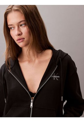 Buzo Negro Con Capota Y Cierre De Cremallera Calvin Klein