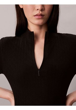 Vestido Negro Mini Tipo Saco Tejido Con 1/4 Cremallera Calvin Klein