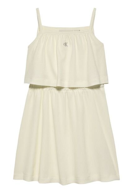 Vestido Blanco Texturizado De Tirantes Y Capas Calvin Klein