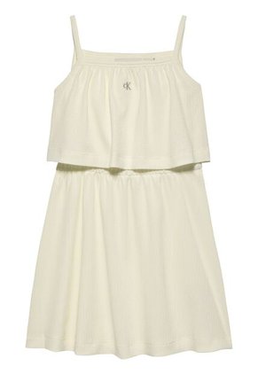 Vestido Blanco Texturizado De Tirantes Y Capas Calvin Klein