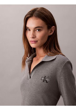Vestido Gris Polo Acanalado De Manga Larga Calvin Klein