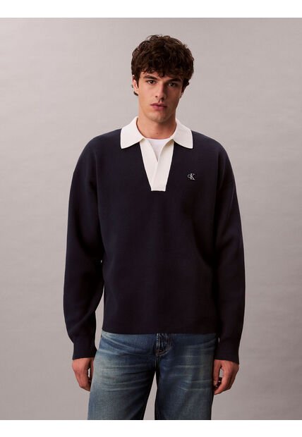 Saco Azul Tejido Oversize Con Cuello Johnny Calvin Klein