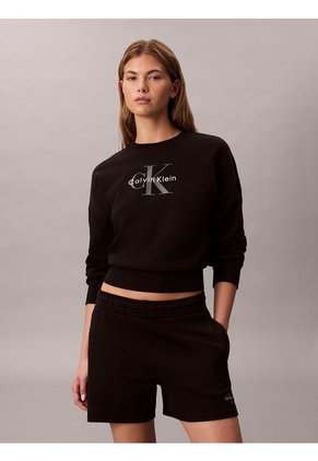 Pantalonetas Negro De Felpa Francesa Con Logo Monograma Calvin Klein