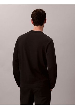 Camiseta Negra De Manga Larga De Algodón Premium En Tejido Interlock Calvin Klein