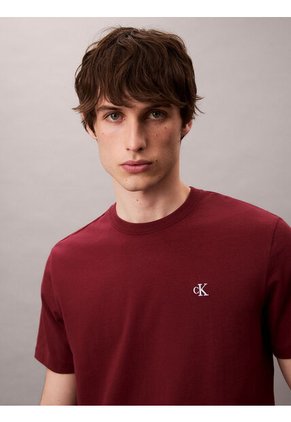Camiseta Vino Tinto Regular De Manga Corta Con Monograma Bordado Calvin Klein
