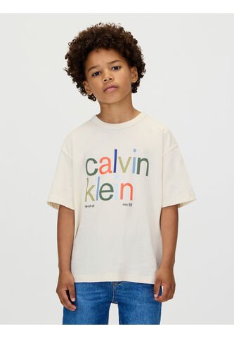 Camiseta Blanca De Manga Corta Con Estampado De Logo Multicolor Calvin Klein Calvin Klein