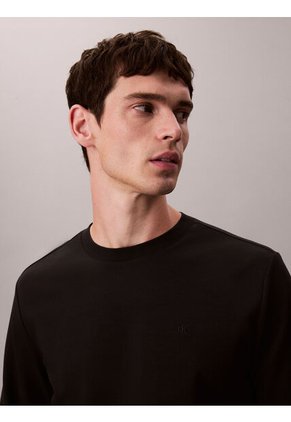Camiseta Negra De Manga Larga De Algodón Premium En Tejido Interlock Calvin Klein