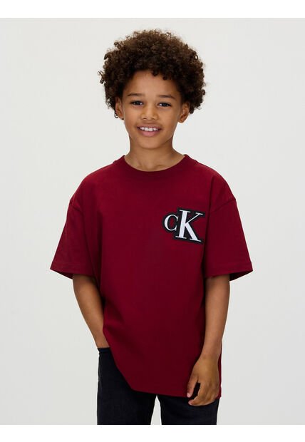 Camiseta Vino Tinto De Manga Corta Con Logo De Monograma Bordado Calvin Klein