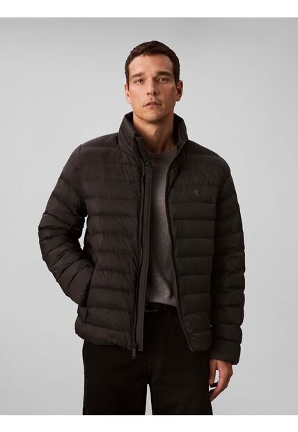 Chaqueta Negra Puffer De Peso Medio Con Capota Y Cierre De Cremallera Calvin Klein