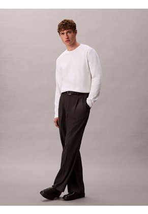 Camiseta Blanca De Manga Larga De Algodón Premium En Tejido Interlock Calvin Klein