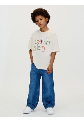 Camiseta Blanca De Manga Corta Con Estampado De Logo Multicolor Calvin Klein