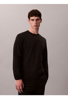 Camiseta Negra De Manga Larga De Algodón Premium En Tejido Interlock Calvin Klein