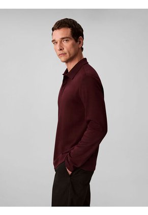 Polo Chocolate Manga Larga De Algodón Premium Con Tejido Interlock Calvin Klein