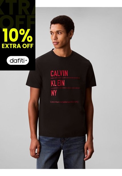 Camiseta Negra Con Estampado Gráfico De New York Calvin Klein