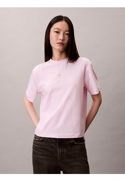 Camiseta Rosada Boxy Cocktail Logo Calvin Klein