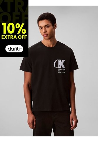 Camiseta Negra Con Estampado De Logo Con Efecto Entrelazado Calvin Klein Calvin Klein