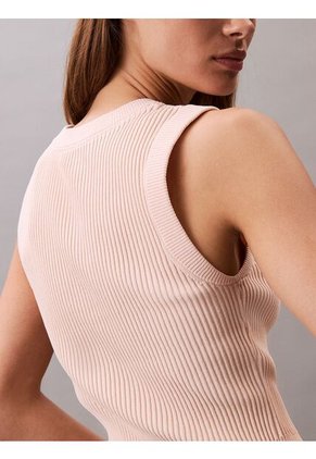 Saco Rosa Tejido Sin Mangas Con Cuello Redondo De Canalé Suave Calvin Klein
