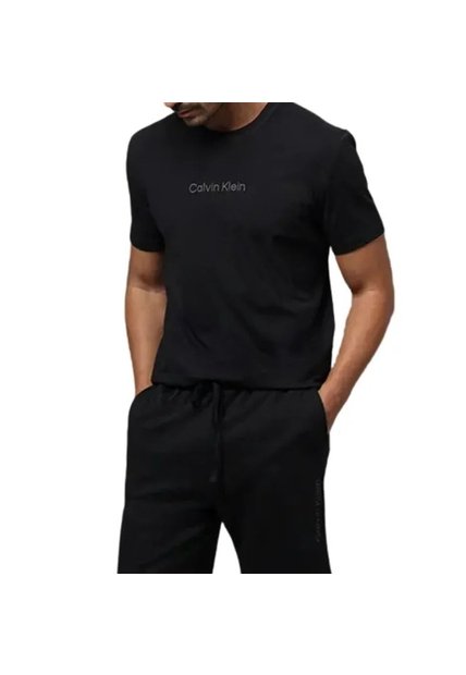 Camiseta Negra Básica Colorblock Con Logo Calvin Klein