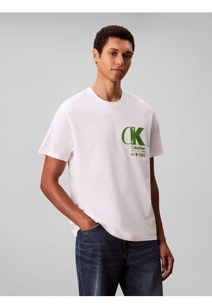 Camiseta Blanca Con Estampado De Logo Con Efecto Entrelazado Calvin Klein