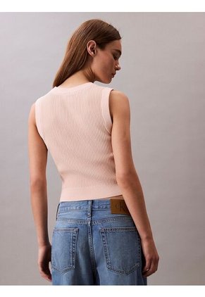 Saco Rosa Tejido Sin Mangas Con Cuello Redondo De Canalé Suave Calvin Klein