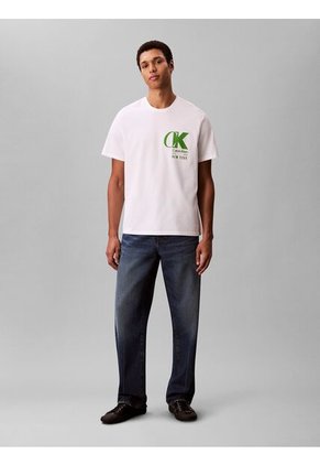Camiseta Blanca Con Estampado De Logo Con Efecto Entrelazado Calvin Klein