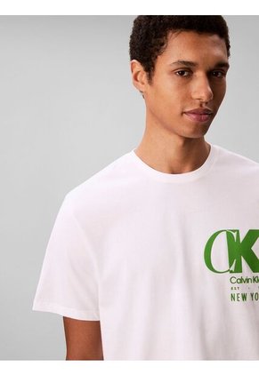 Camiseta Blanca Con Estampado De Logo Con Efecto Entrelazado Calvin Klein