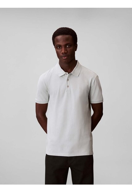 Polo Gris Clásico Con Monograma Bordado Calvin Klein