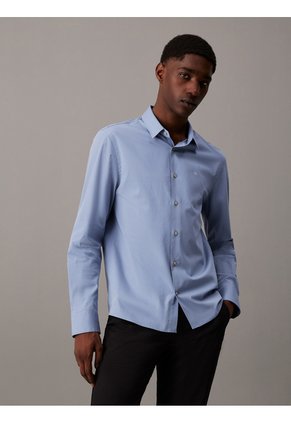 Camisa Azul Slim De Popelín Elástico Calvin Klein