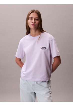 Camiseta Lila Boxy Con Logo Gráfico Calvin Klein