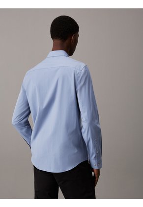 Camisa Azul Slim De Popelín Elástico Calvin Klein