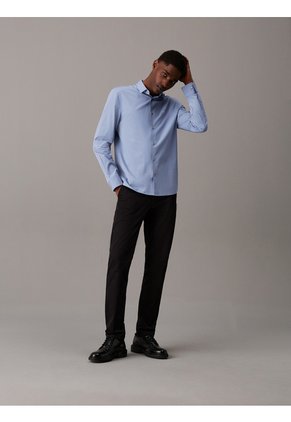 Camisa Azul Slim De Popelín Elástico Calvin Klein