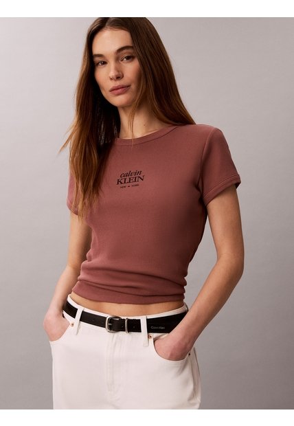 Camiseta Café Ajustada De Canalé Calvin Klein