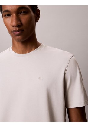 Camiseta Beige De Algodón Supima Con Logo Calvin Klein
