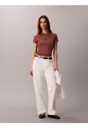Camiseta Café Ajustada De Canalé Calvin Klein