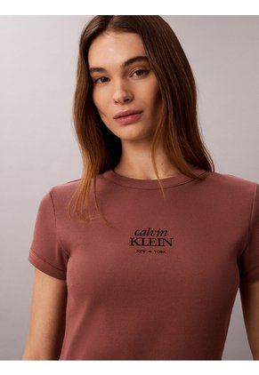 Camiseta Café Ajustada De Canalé Calvin Klein