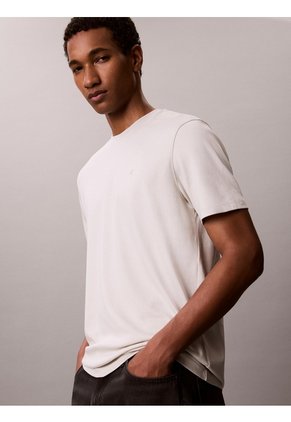 Camiseta Beige De Algodón Supima Con Logo Calvin Klein