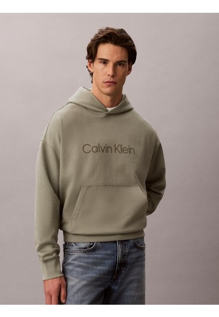 Buzo Gris Con Capota De Felpa Premium Con Logo Estampado Calvin Klein