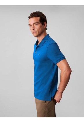 Polo Azul Clásico Con Monograma Bordado Calvin Klein