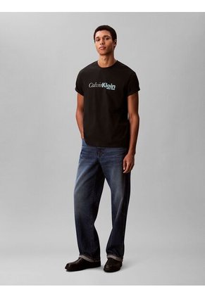 Camiseta Negra Con Estampado Gráfico De Logo En Letra Cursiva Calvin Klein