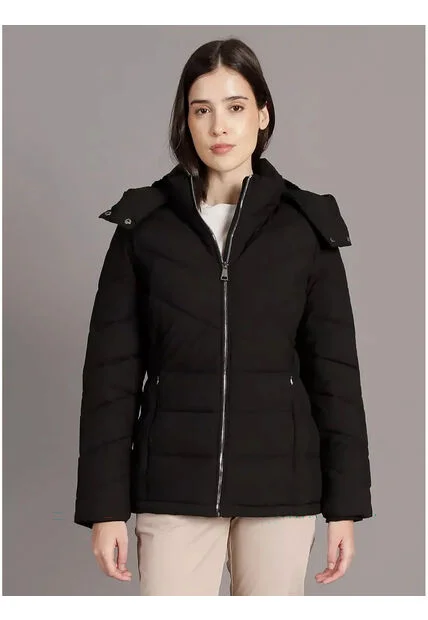 Chaqueta Negra Puffer Con Capota Calvin Klein